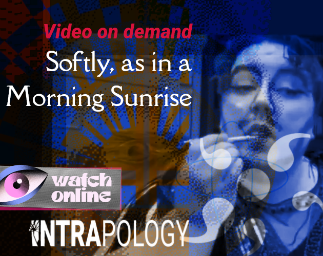 A glitchy blue image. . Text reads Intrapology Is Society in the Room with us Now?